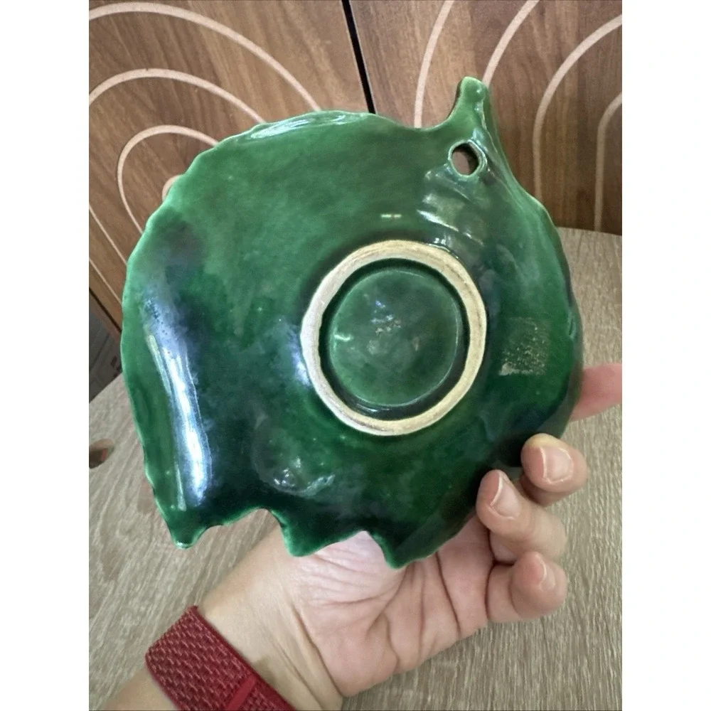 Vintage Ceramic Golden Yellow Apple Wall Pocket Hanging Decor Green Leaf